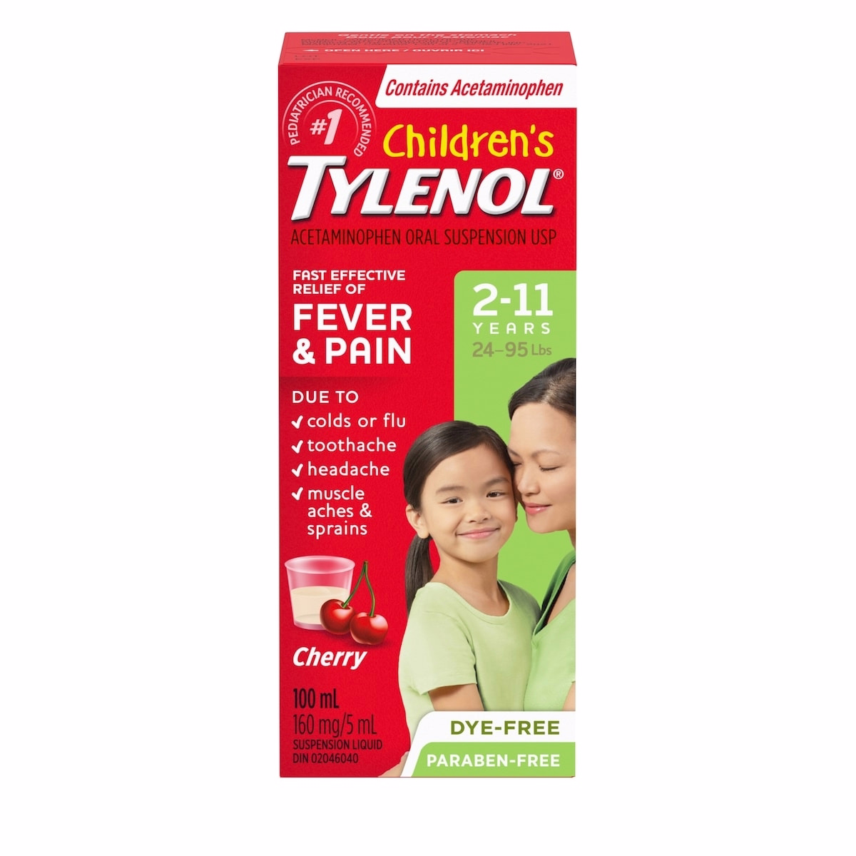 Médicament pour enfants Tylenol, Fièvre et Douleur, Suspension cerise sans colorant