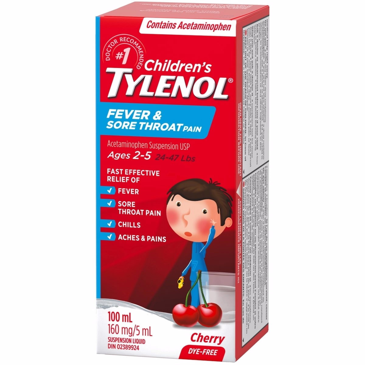 Children's Medicine Fever & Sore Throat Pain Liquid, Cherry
