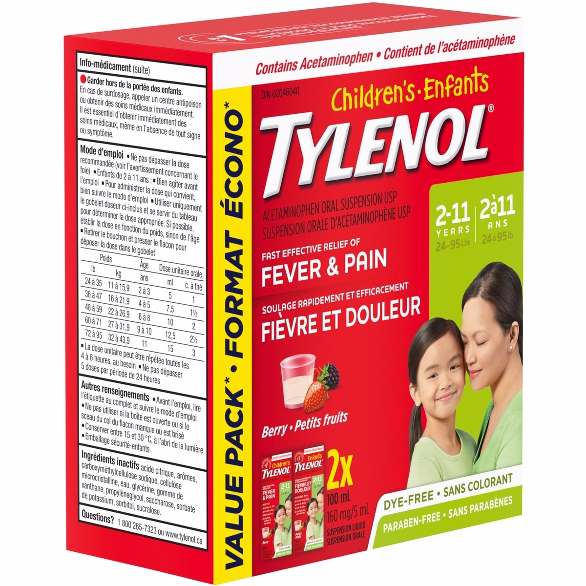 Children's Medicine for Fever & Pain, Dye-Free Berry Liquid, Value Pack