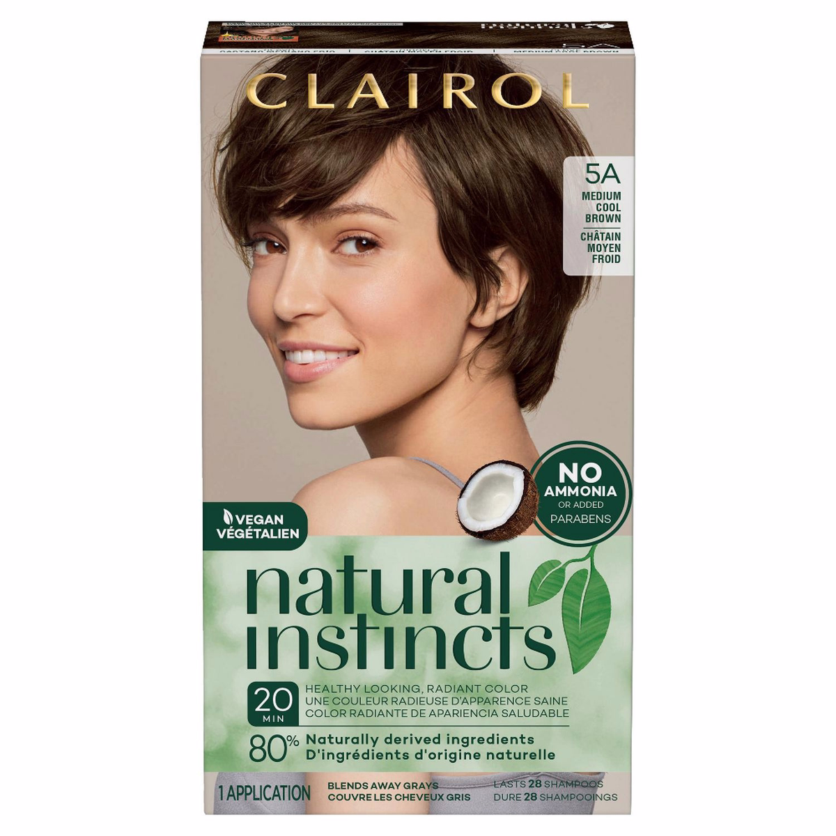 Clairol Natural Instincts Semi-permanent Hair Color, Medium Cool Brown, 5a/24