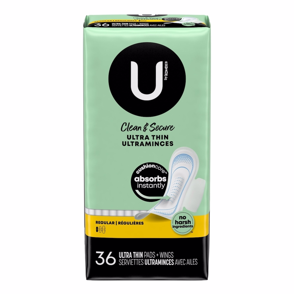 Clean & Secure Ultra Thin Pads with Wings, Regular Absorbency