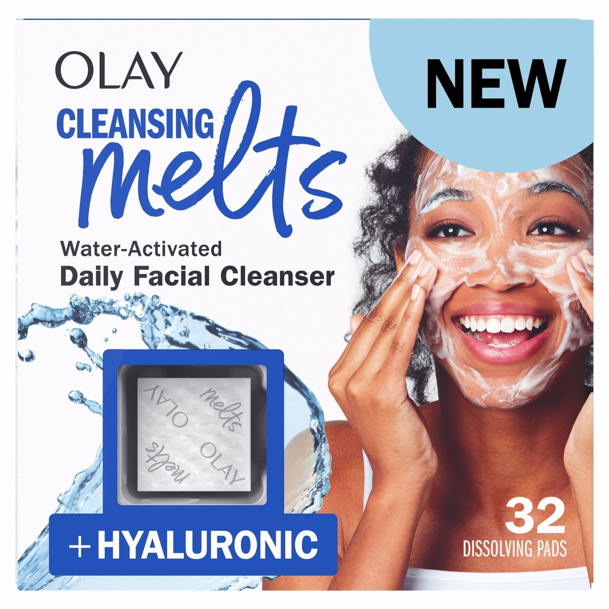 Cleansing Melts + Hyaluronic Face Cleanser, 32ct, Water-Activated Face Wash Cleans, Tones, and Refreshes Skin