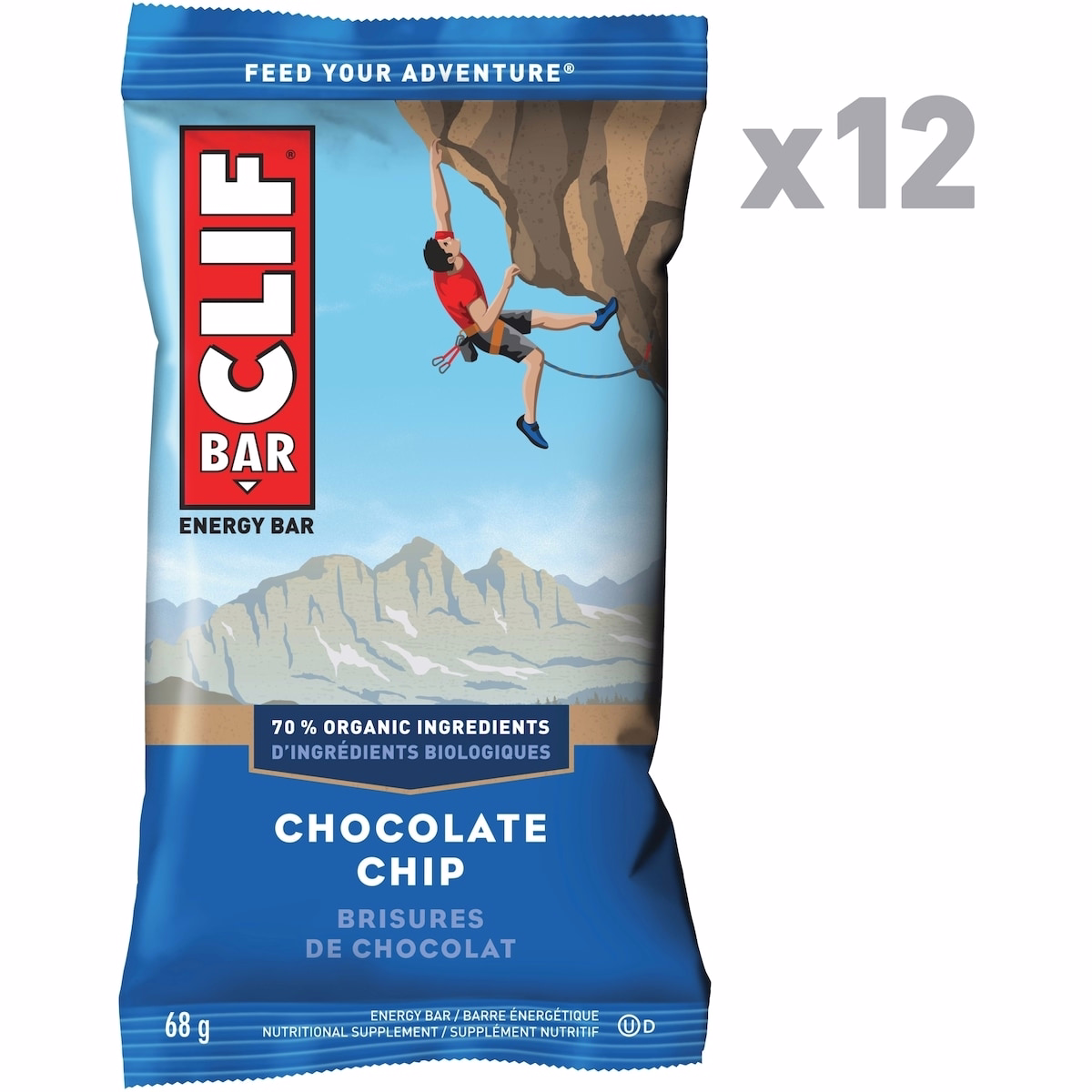 CLIF BAR - Energy Bars - Chocolate Chip - (68 Gram Protein Bars, 12 Count)