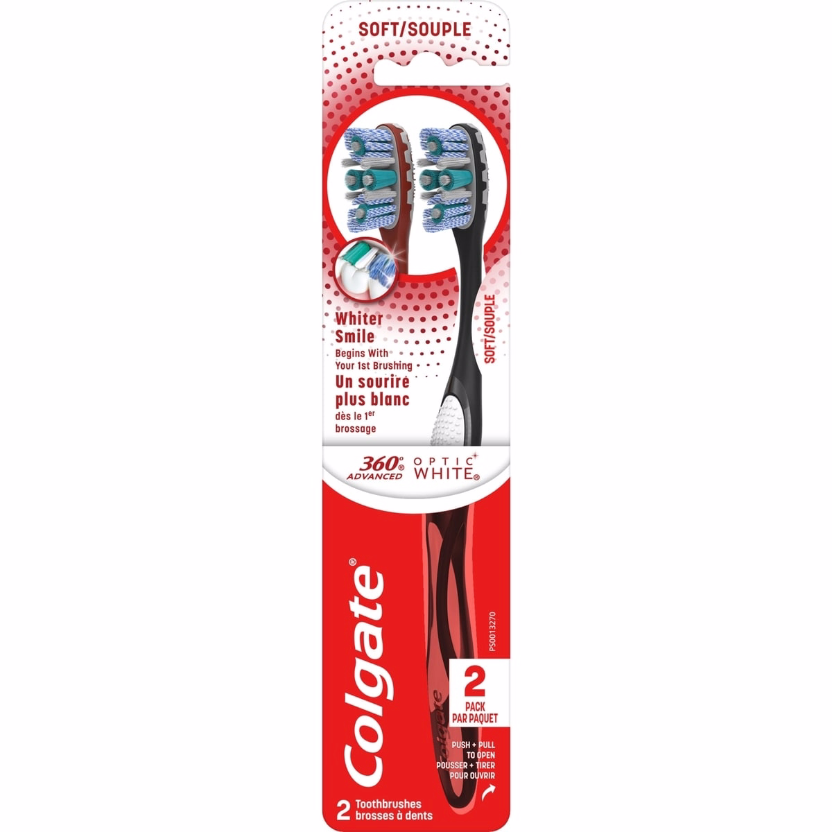 Colgate 360 Optic White Advanced Soft Adult Manual Toothbrush, 2pk