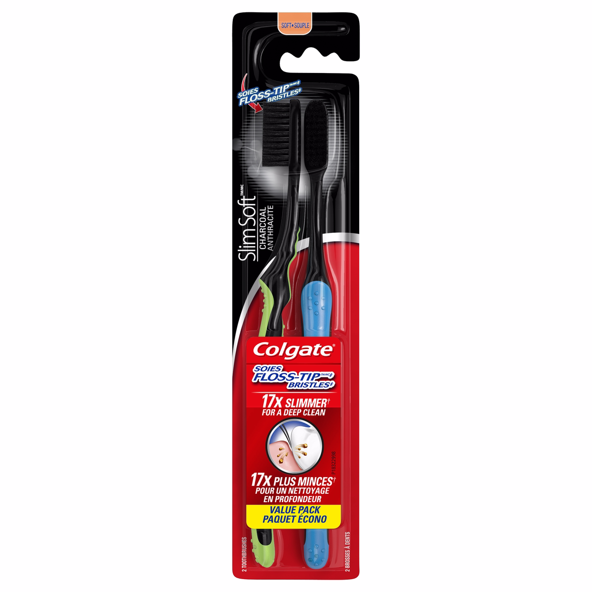 Colgate Colgate Slim Soft Charcoal Toothbrush 17x Slimmer Tip Soft Bristles - 2 Count 2.0 Ea