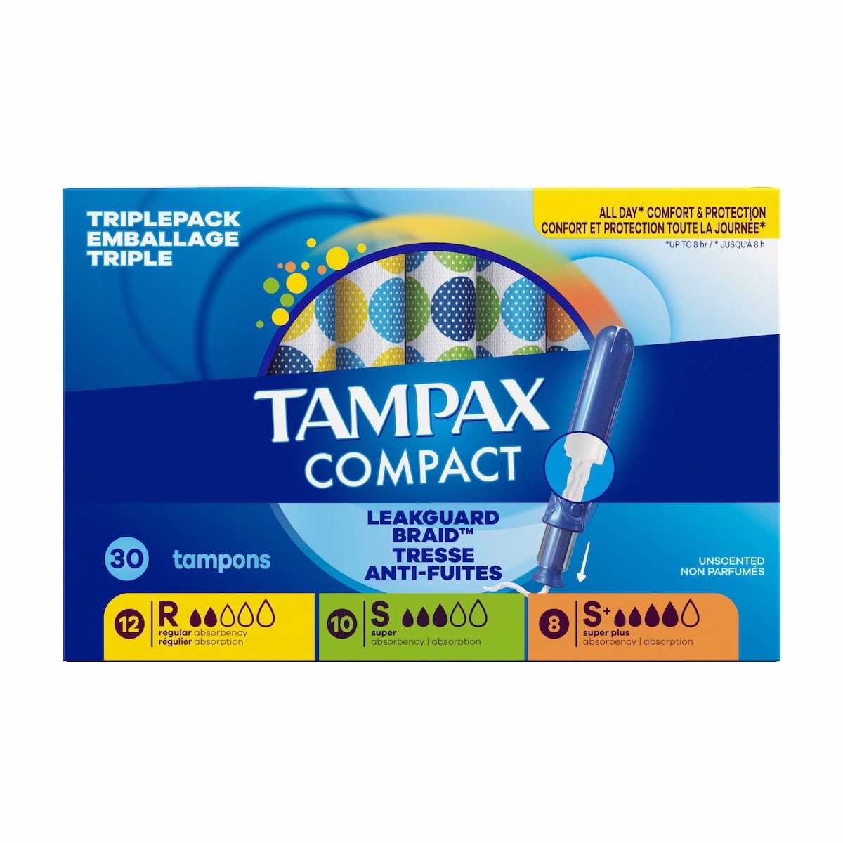 Compact Pearl Tampons Multipack, with LeakGuard Braid & Extendable Applicator, Regular/Super/Super Plus Absorbency, Compact Extendable Applicator, Uns