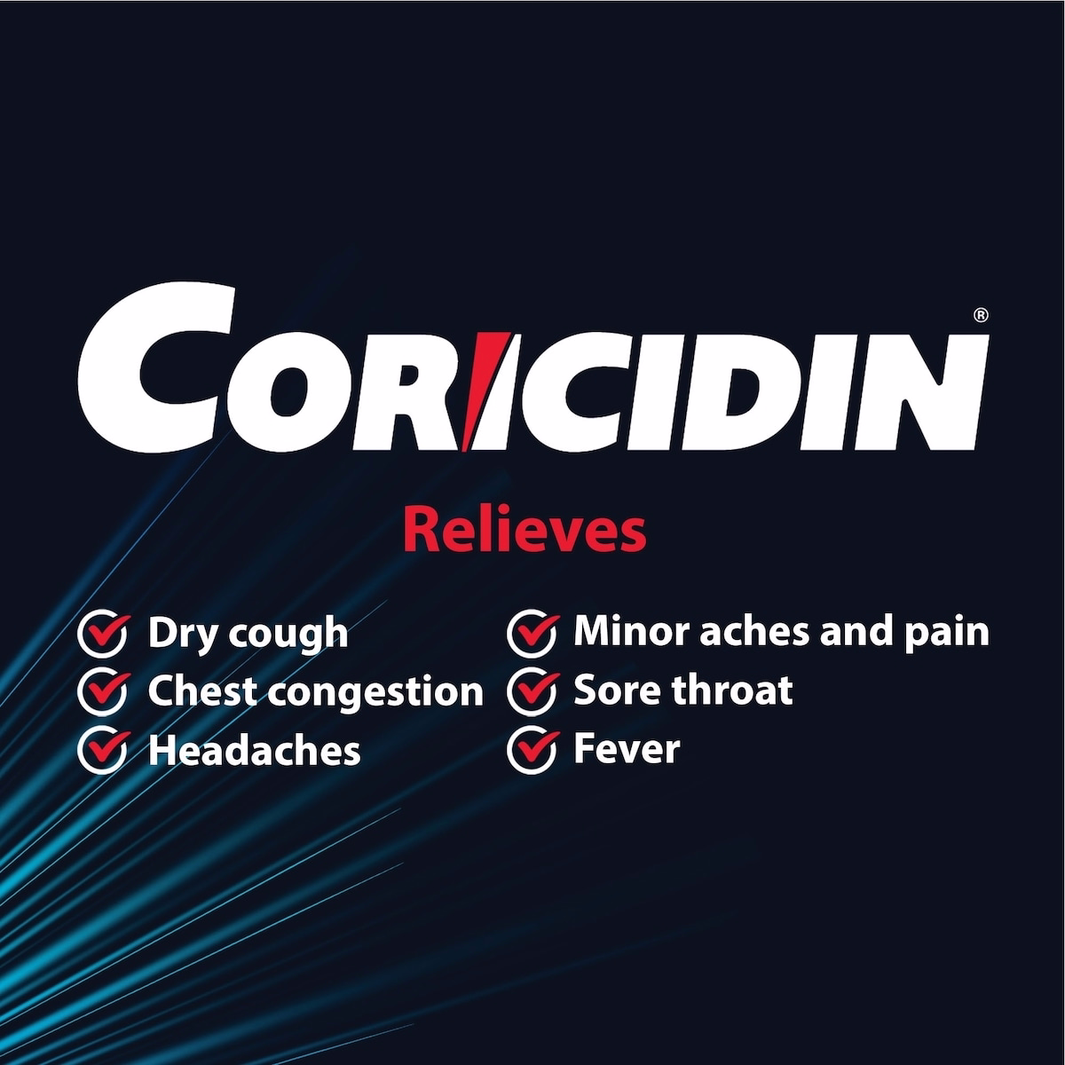 Coricidin 不含充血劑的咳嗽感冒藥 - 成人用咳嗽、感冒與流感藥物 – 從喉嚨痛、咳嗽、胸部鬱塞、發燒與頭痛獲得有效的症狀緩解，24 粒液膠囊