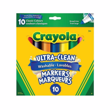 Crayola - Marqueurs Lavables A Trait Large Ultra-clean, Couleurs Classiques, Paquet De 10