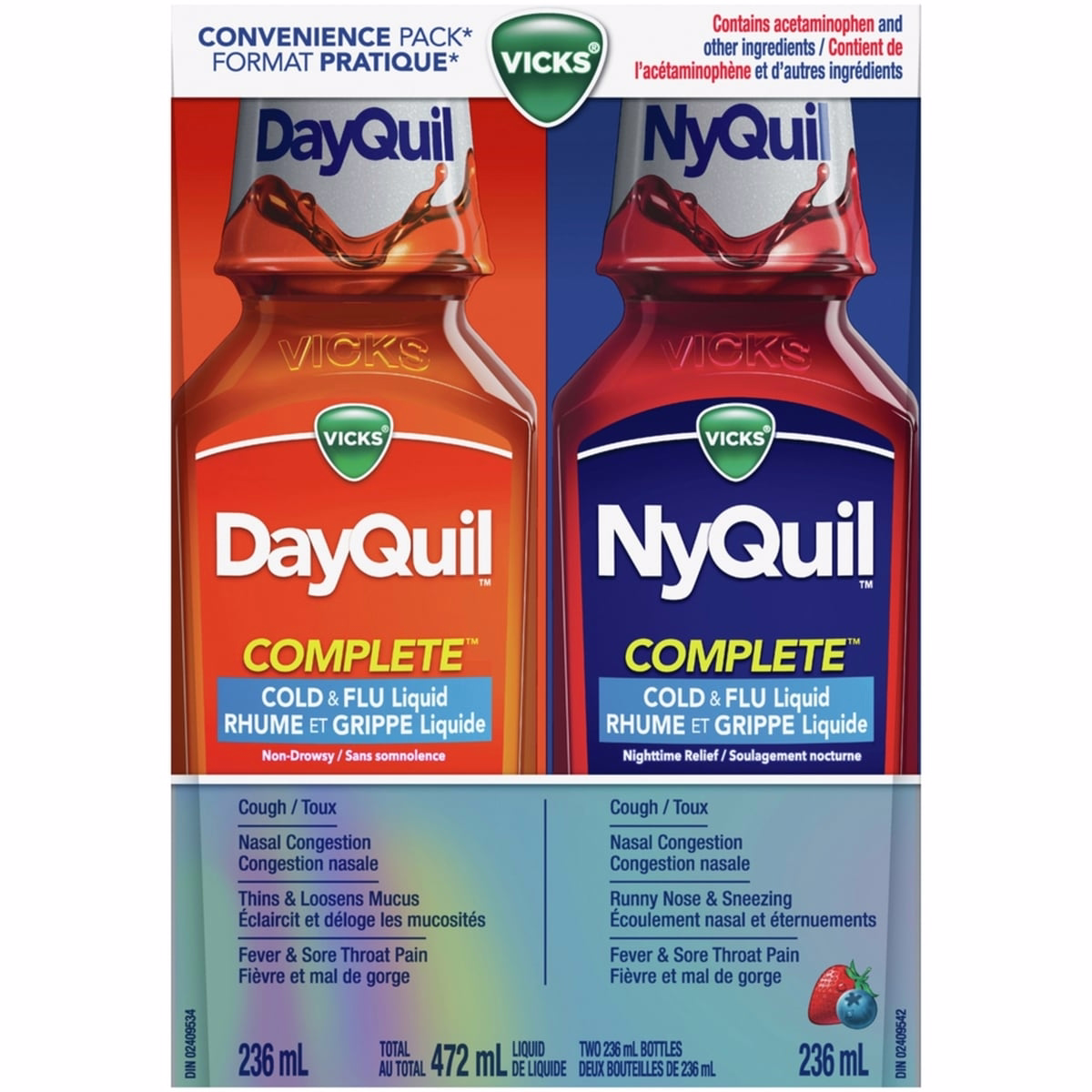 DayQuil and NyQuil COMPLETE Cold and Flu Symptom and Congestion Relief, Liquid Medicine. Relieves Headache, Fever, Sore Throat Pain, Minor Aches, Nasa
