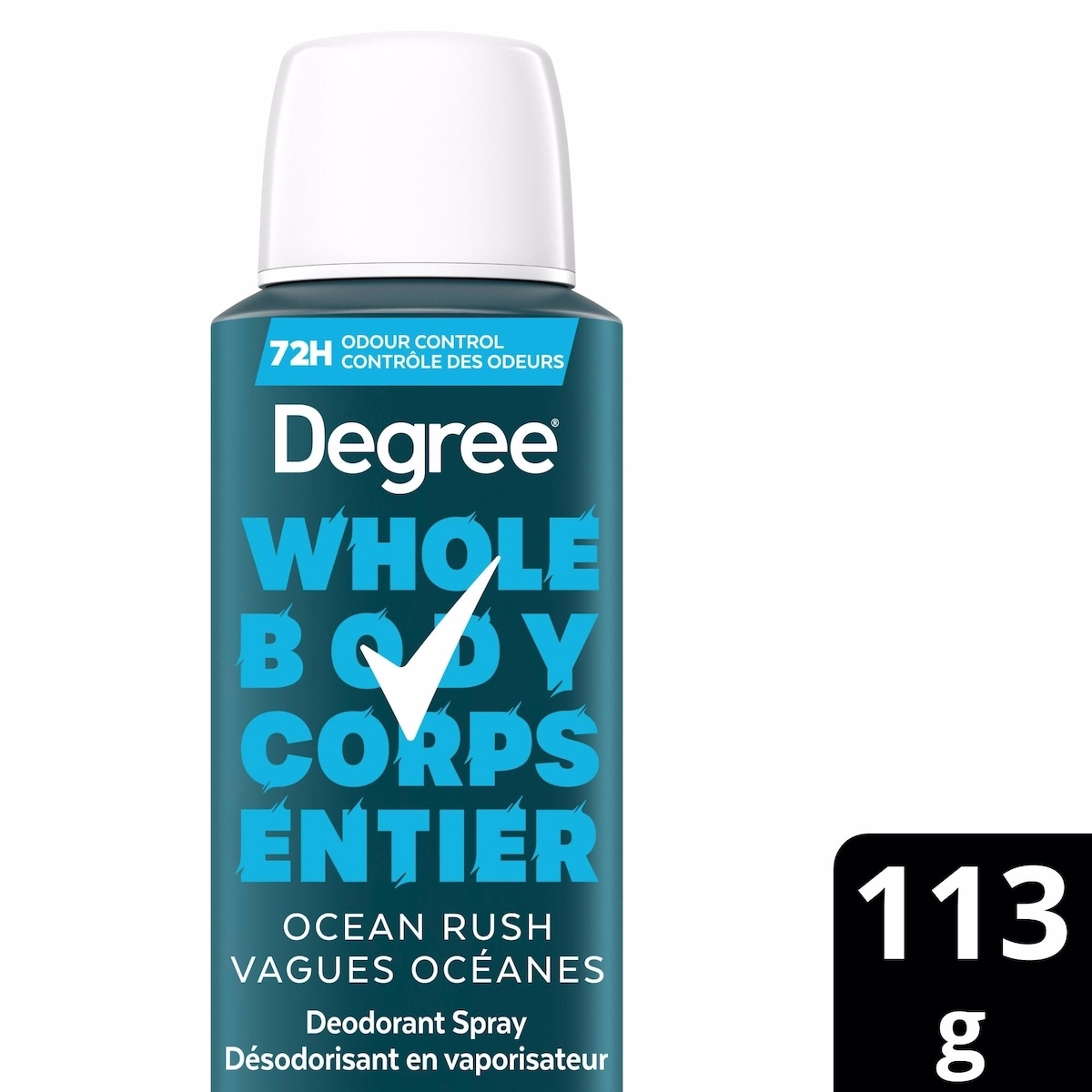 Degree 男士 全身除臭噴霧 Ocean Rush 香味 不含鋁 72 小時除臭防護 113 g