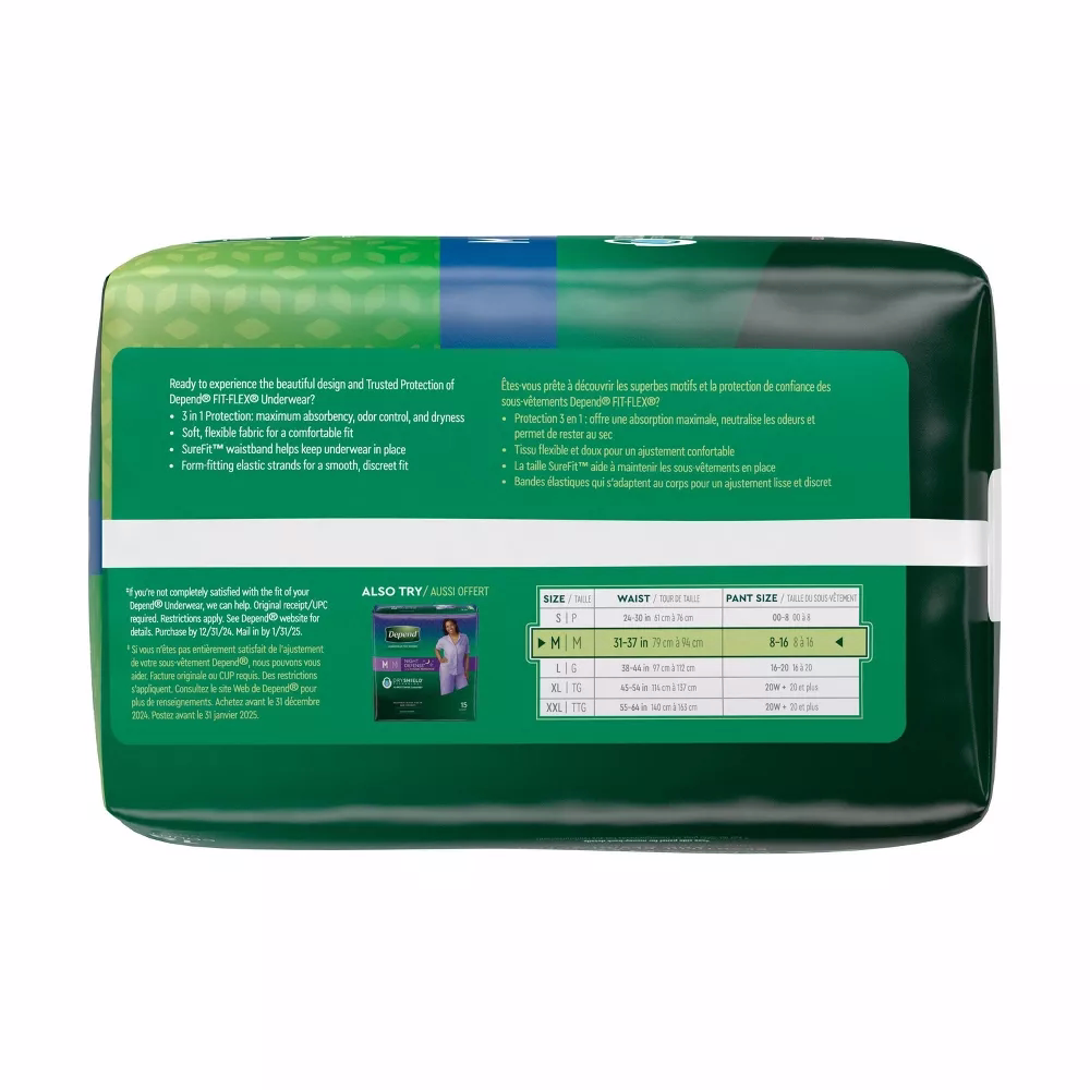 Depend FIT-FLEX Sous-vêtements d'incontinence pour femmes - Absorption maximale - Blush, taille M, 18 unités