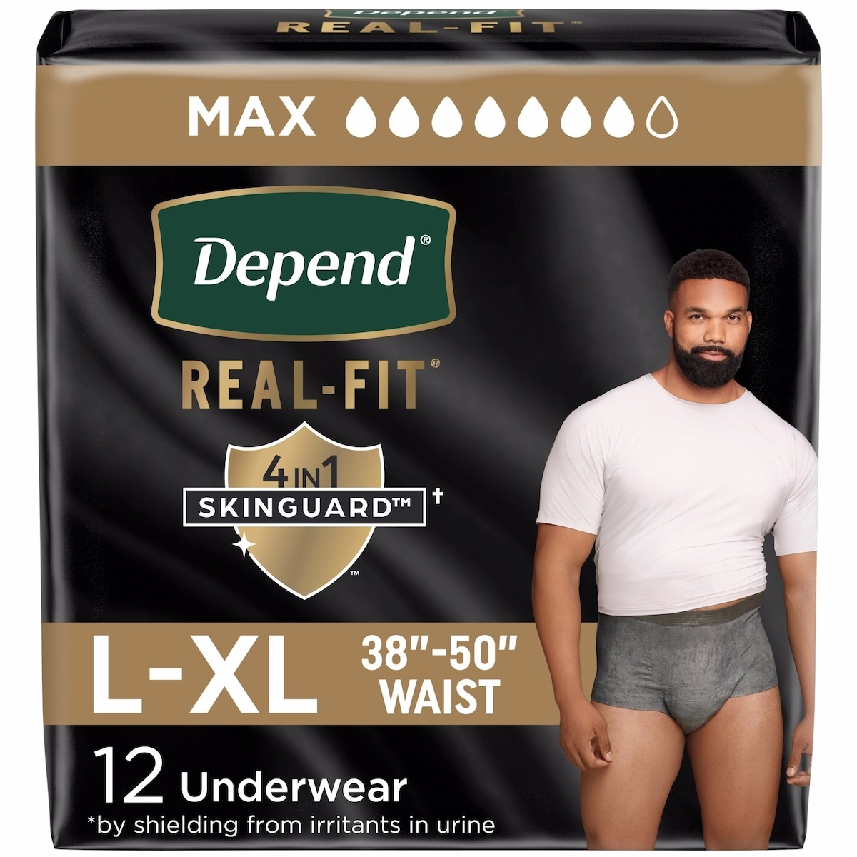 Depend Real Fit 失禁內褲（男士），一次性，最大吸收力，大/特大號，黑色與灰色