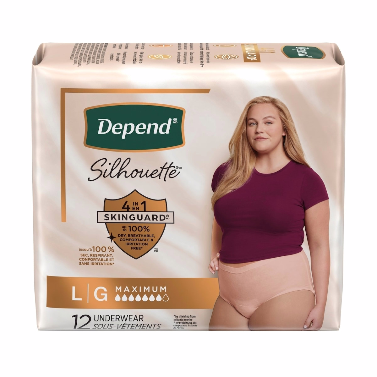 Depend Silhouette Adult Incontinence and Postpartum Underwear for Women, Large, Maximum Absorbency, Pink