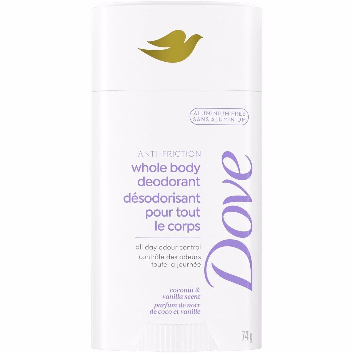 Dove アルミニウムフリー 全身用デオドラント 抗摩擦スティック ココナツ＆バニラの香り 74 g