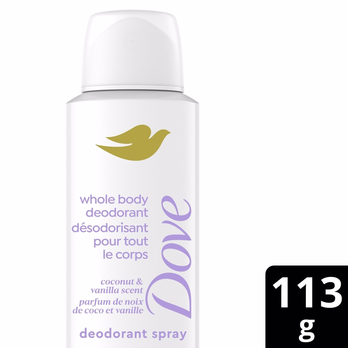 Dove Aluminum Free Whole Body Deodorant Cooling Dry Spray Coconut & Vanilla, 113g