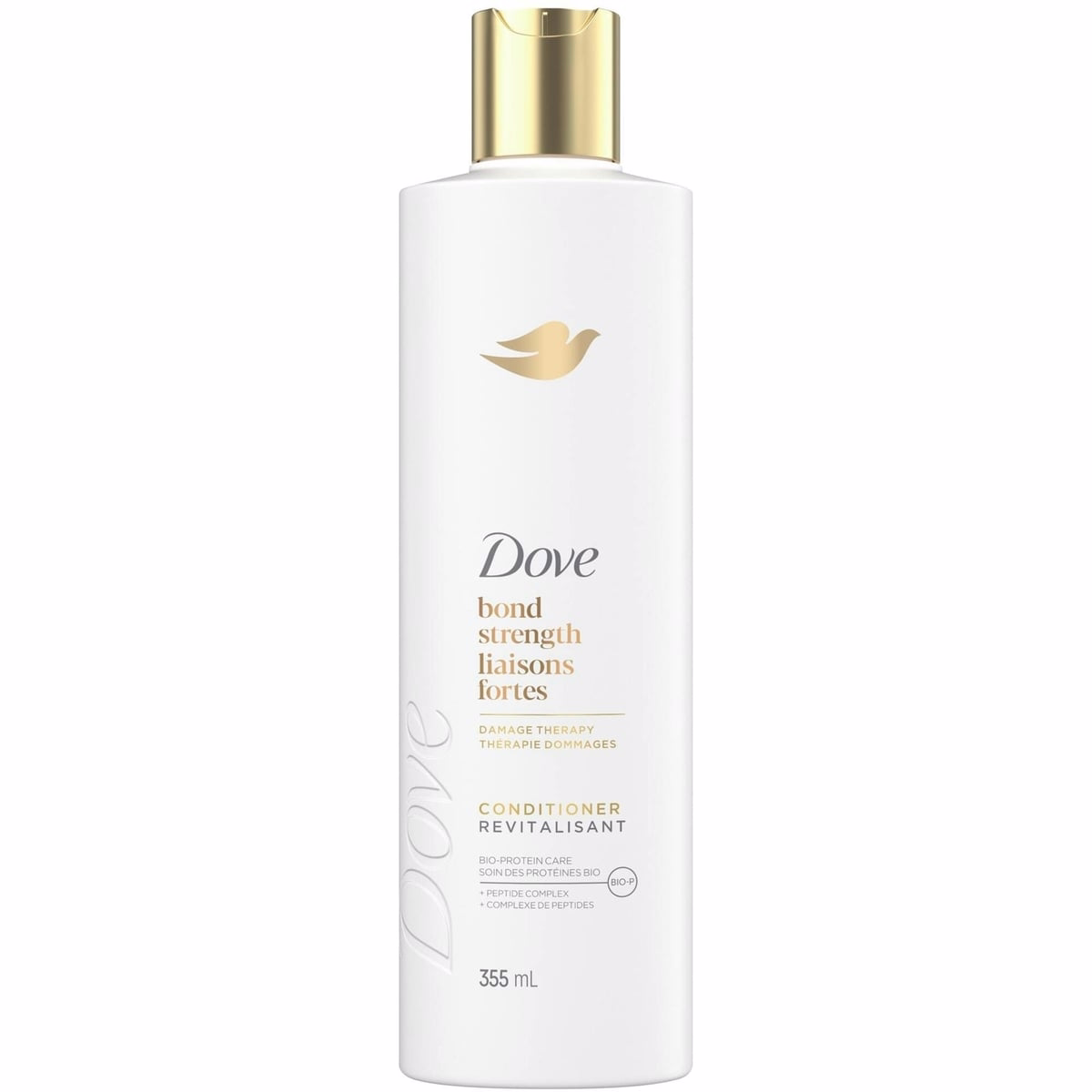 Dove 鍵結強韌護髮素（化學處理髮用），搭載液態 Bio-Protein Care 技術，355 mL