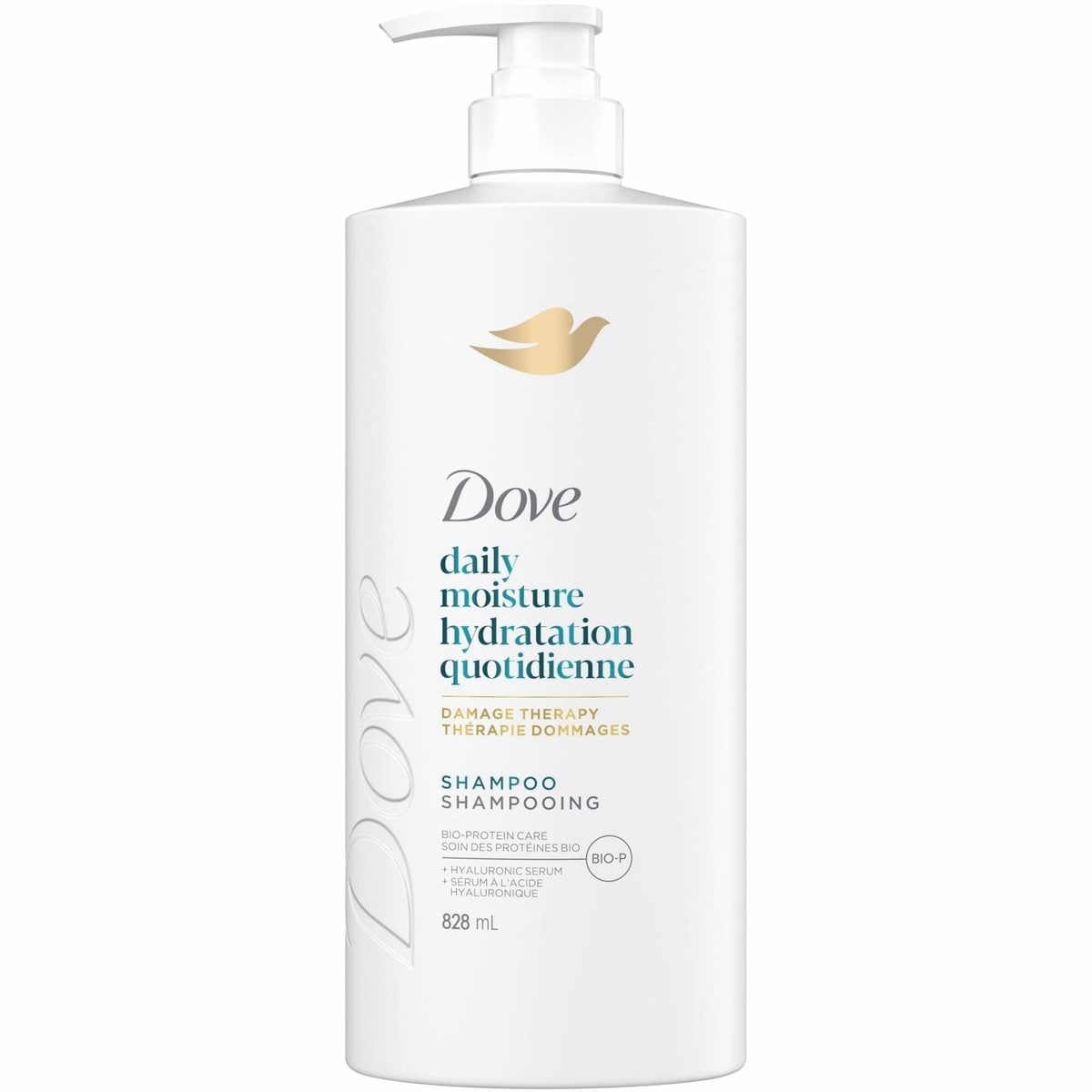 Dove デイリーモイスチャーシャンプー（乾燥髪用）、リキッド・バイオ・プロテイン・ケアとヒアルロン酸セラムを搭載、828 mL