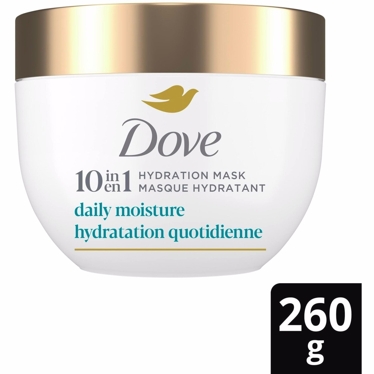 Aide coiffante Dove Daily Moisture pour cheveux secs, avec soin Bio-Proteine Liquide et Sérum Hyaluronique, 260 g