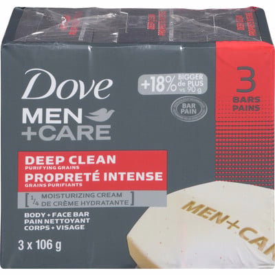 Dove Dove Men+care Body And Face Bar For Healthy And Strong Skin Deep Clean Moisturizing Cream 106 G  3 counts