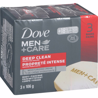 Dove Dove Men+care Body And Face Bar For Healthy And Strong Skin Deep Clean Moisturizing Cream 106 G  3 counts
