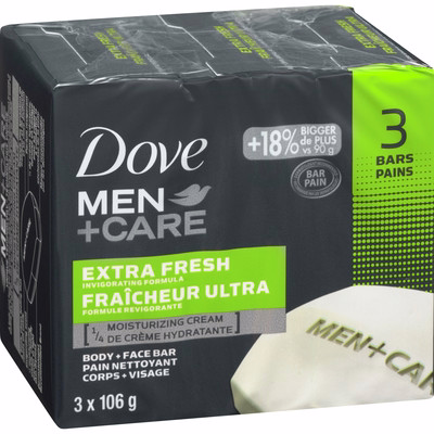 Dove Dove Men+care Body And Face Bar For Refreshed Skin Extra Fresh Moisturizing Cream 106 G 3 Count