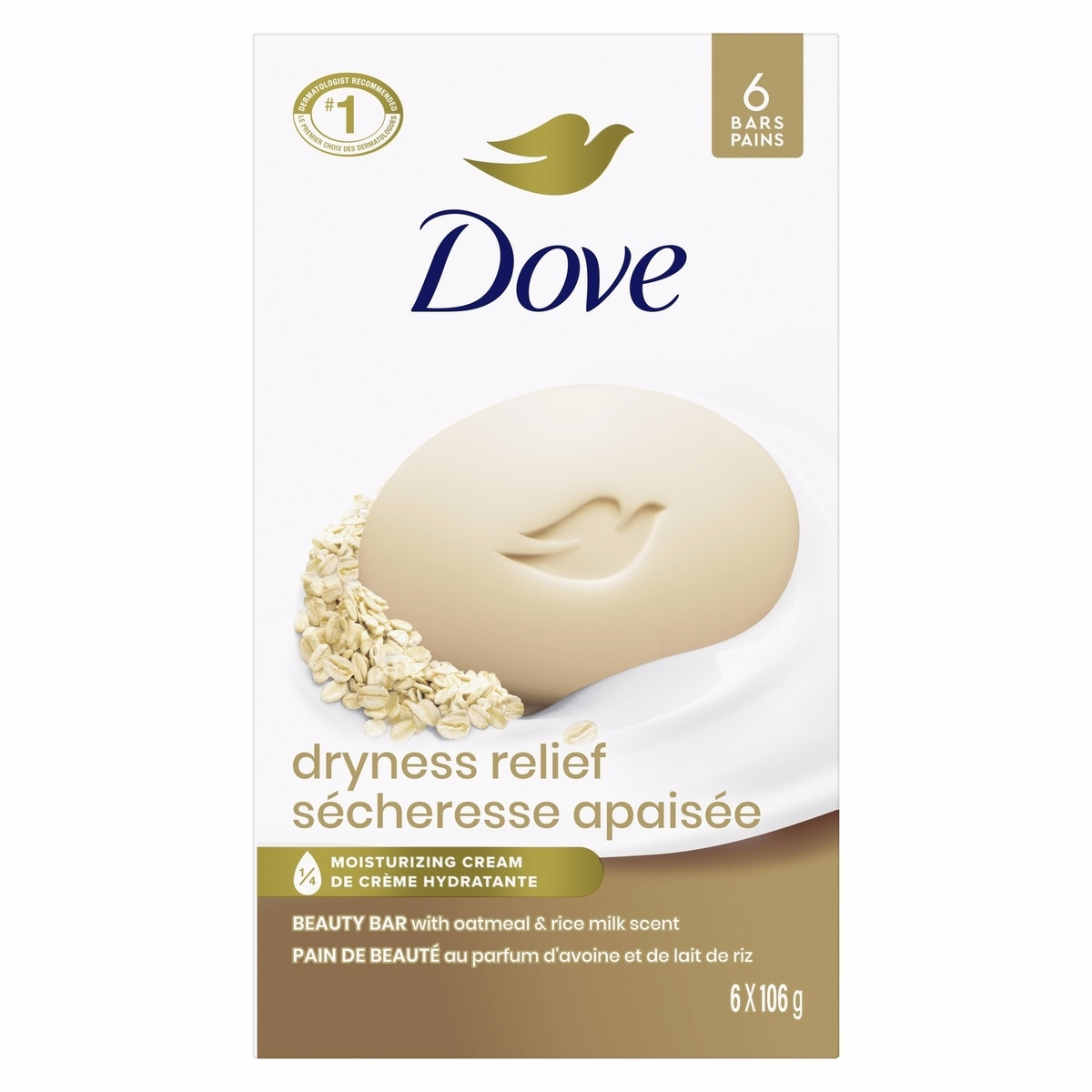 Dove  Dryness Relief Beauty Bar deep moisturizing body bar for sensitive skin Oatmeal and Rice Milk Scent beauty bar with 100% skin natural nourishers