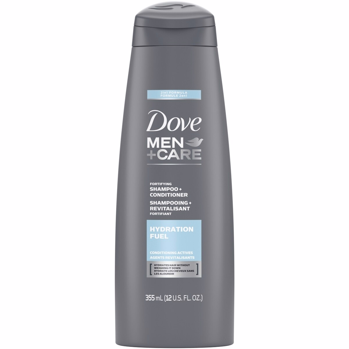 Dove Men+Care 2 in 1 Shampoo and Conditioner with conditioning actives Hydration Fuel fortifies with every wash 355 ml