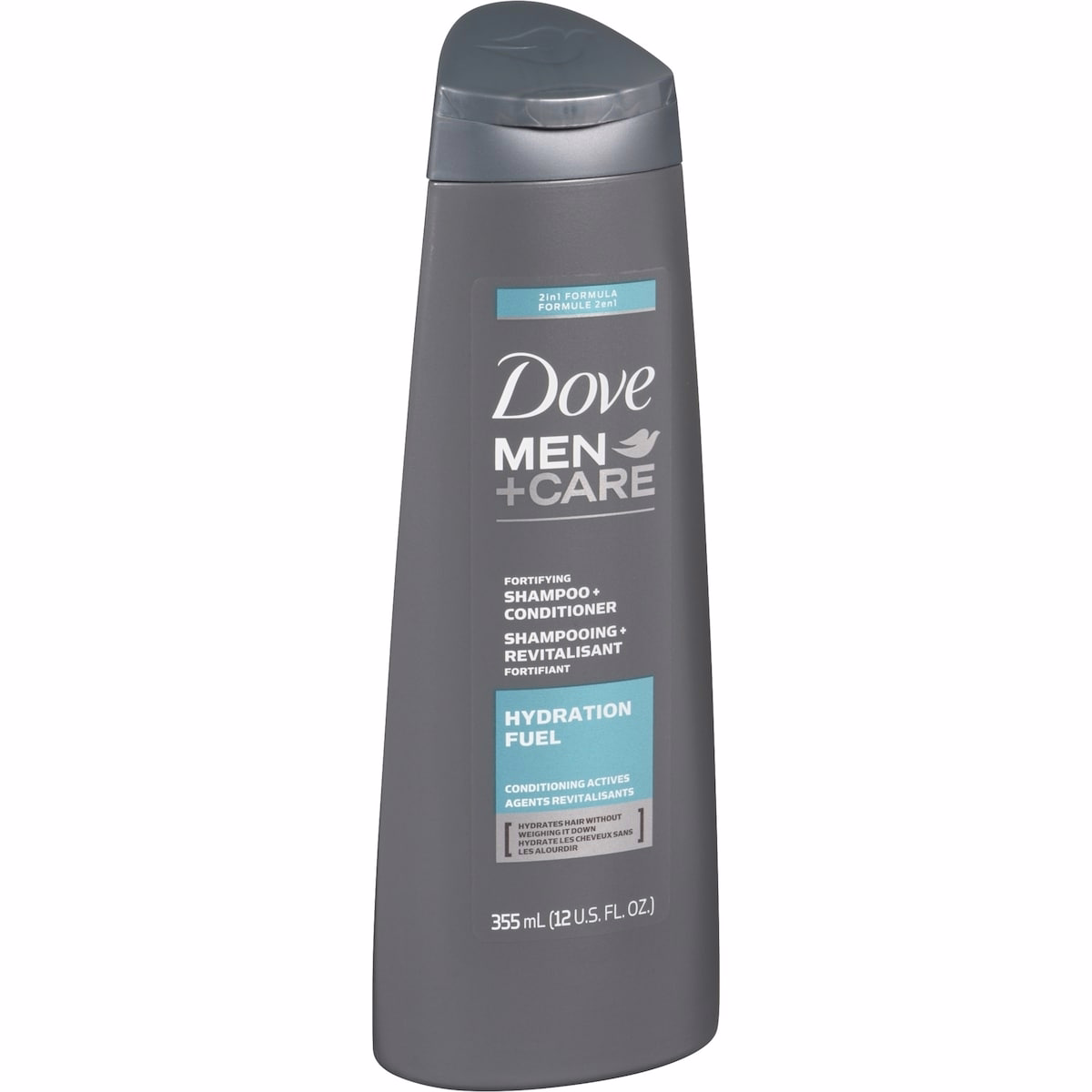 Dove Men+Care 2 in 1 Shampoo and Conditioner with conditioning actives Hydration Fuel fortifies with every wash 355 ml