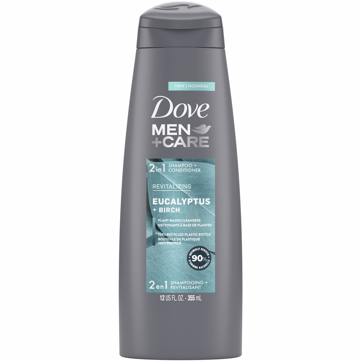 Dove Men+Care 2 en 1 Shampooing et Après-shampoing pour cheveux d'apparence saine, Eucalyptus et Bouleau, 355 ml