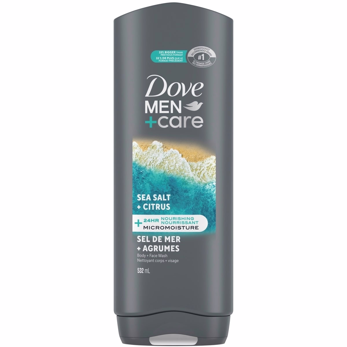 Dove Men+Care  Body and Face Wash for Men, Exfoliating Sea Salt + Citrus with 24-Hour Nourishing Micromoisture Technology, 532 ml