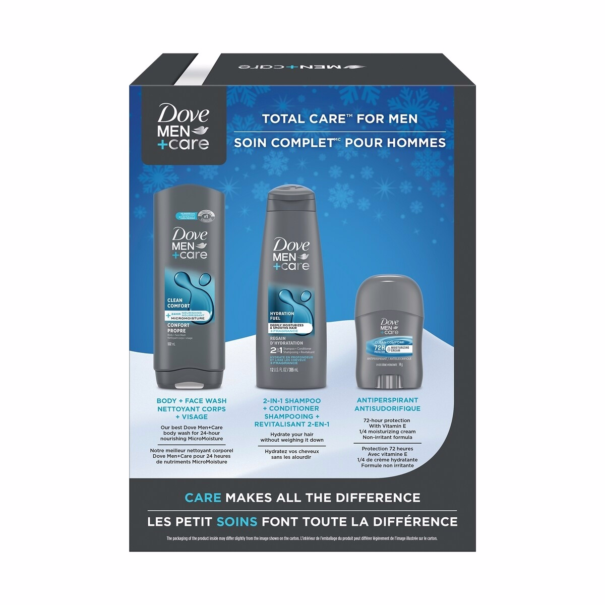 Dove Men+Care Gift Set for Men with Body Wash, 2-in-1 Shampoo + Conditioner, Essential Care and an Antiperspirant Deodorant Stick 3 piece