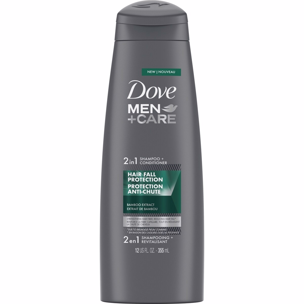 Dove Men+Care ヘアの抜け毛予防 2-in-1 シャンプーとコンディショナー、竹エキスで髪の繊維を強化 355 mL