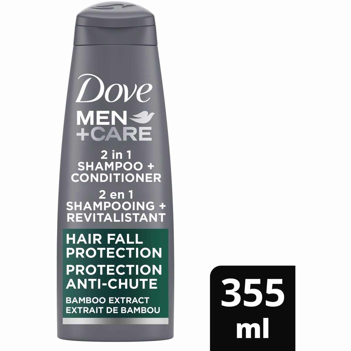 Dove Men+Care ヘアの抜け毛予防 2-in-1 シャンプーとコンディショナー、竹エキスで髪の繊維を強化 355 mL