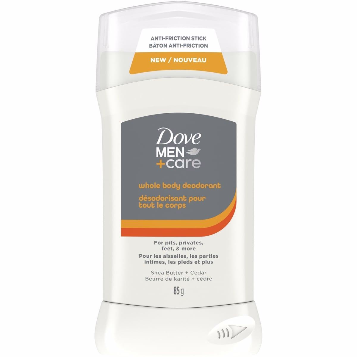 Dove Men+Care Whole Body Deodorant Stick For 72H Odour Protection Shea Butter & Cedar is suitable to use from pits, privates, to feet, 85g