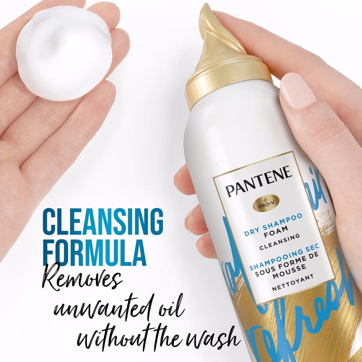 Dry Shampoo Foam, Gently Cleanses Hair with Vitamin B5, for Thick, Curly, Textured Hair, Safe for Color Treated Hair, Pro-V Refresh