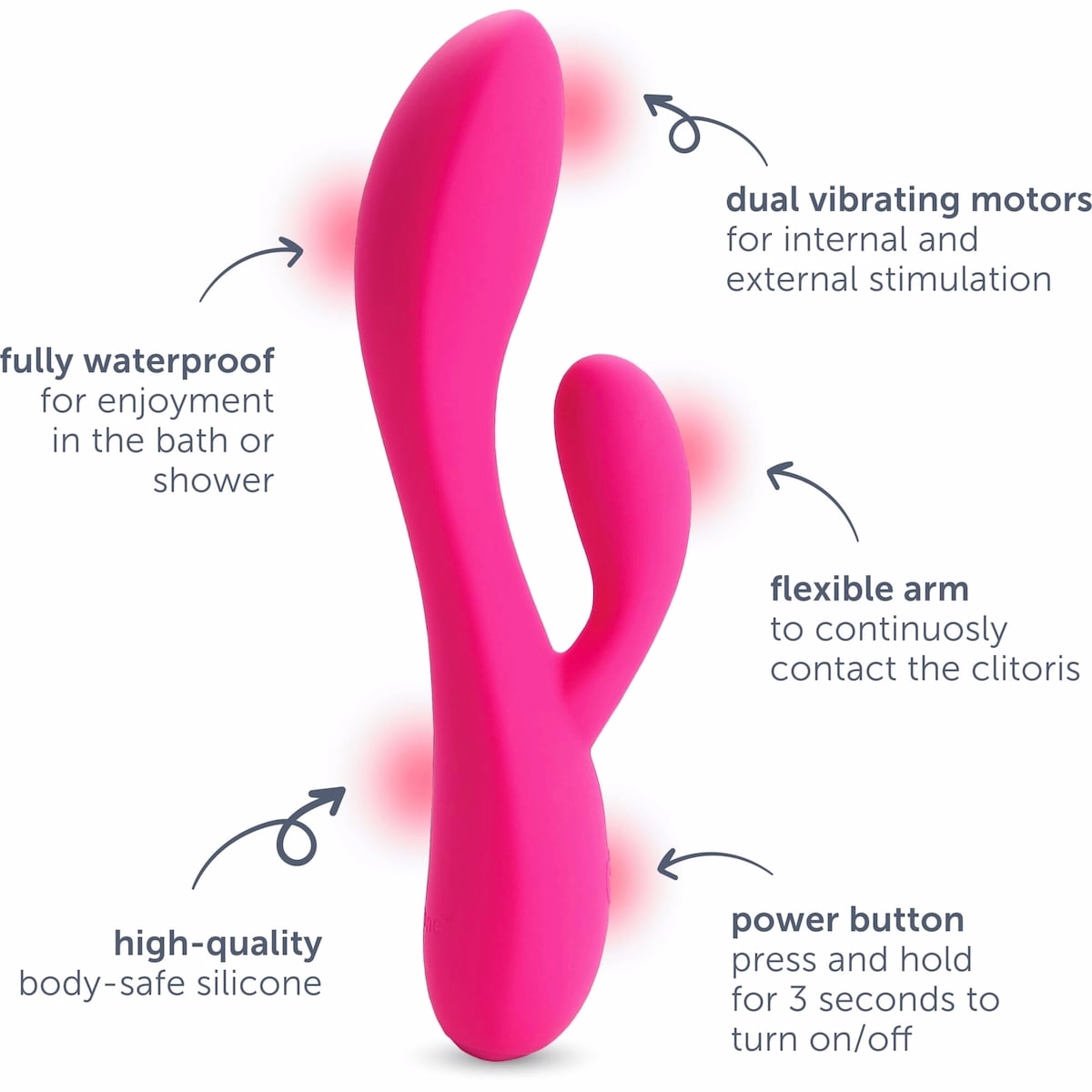 Dual Rabbit Vibrator for Women - Made of Body-Safe Silicone, Fully Waterproof, USB Rechargeable - Dual Vibrating Massager with 10 Vibration Settings