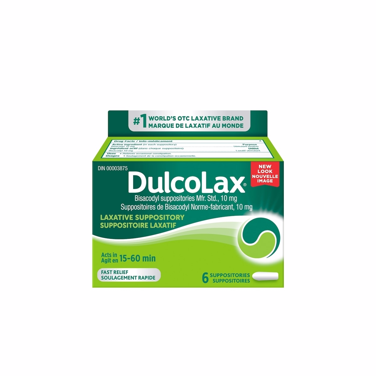Dulcolax 10 MG Suppositories 6 CT - Bisacodyl Active Ingredient - Effective Relief of Occasional Constipation - Relief Within 15-60 Minutes - Suitable