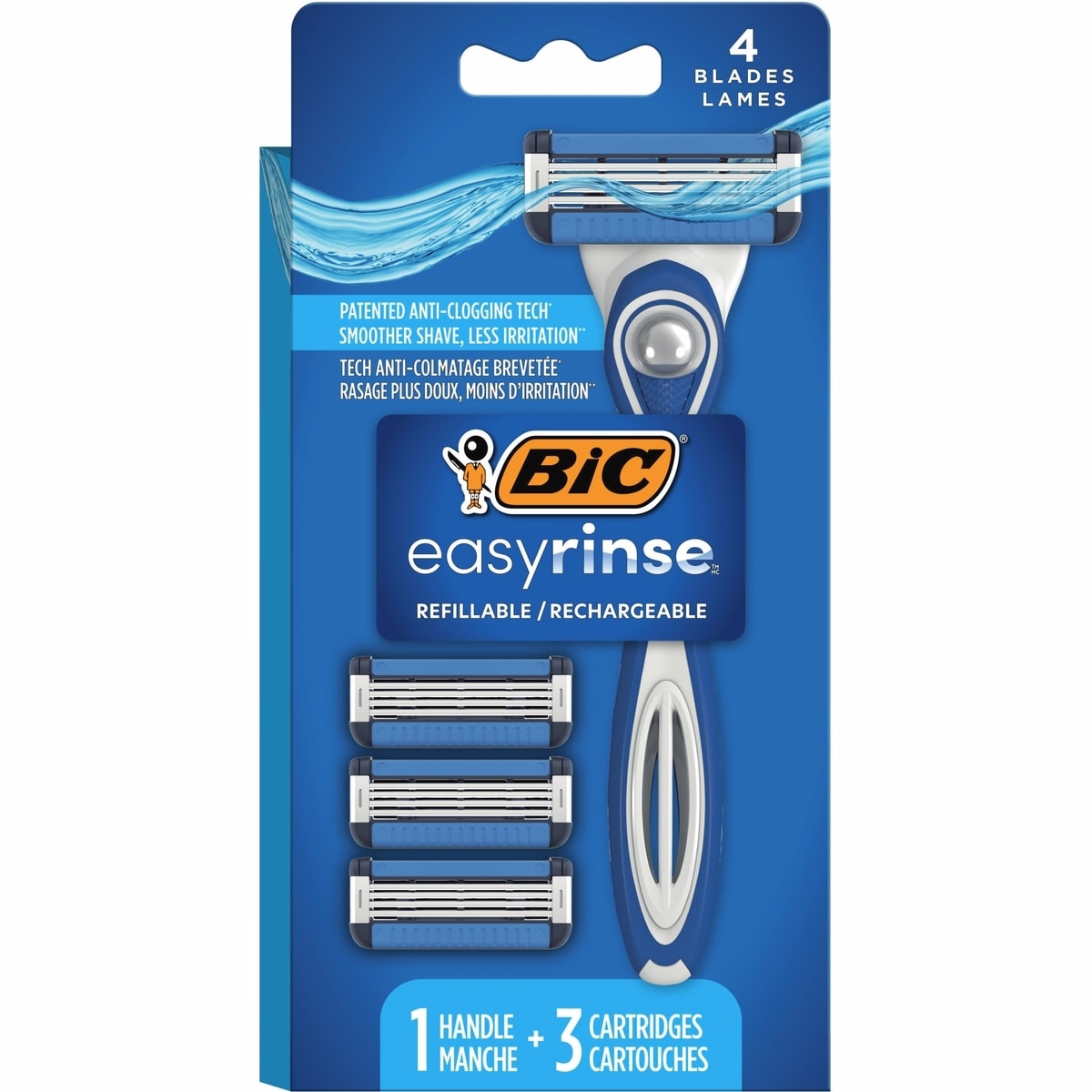 EasyRinse Anti-Clogging, Refillable Men's Razors With 4 Blades, 1 Handle and 3 Refill Razor Cartridges Razor Kit EasyRinse Anti-Clogging, Refillable Men's Razors With 4 Blades, 1 Handle and 3 Refill Razor Cartridges Razor Kit