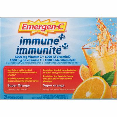 Emergen C Emergen-c Immune+ Vitamin C & Mineral Supplement Fizzy Drink Mix, Super Orange, Ets 24.0 Pk