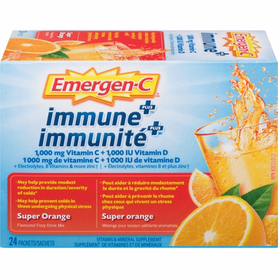 Emergen C Emergen-c Immune+ Vitamin C & Mineral Supplement Fizzy Drink Mix, Super Orange, Ets 24.0 Pk