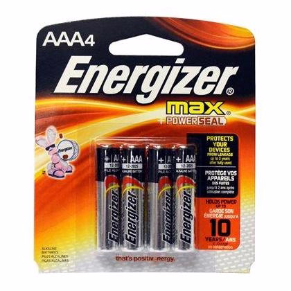 Energizer Max Aaa Alkaline Battery, 4 Pk, 1.5vdc