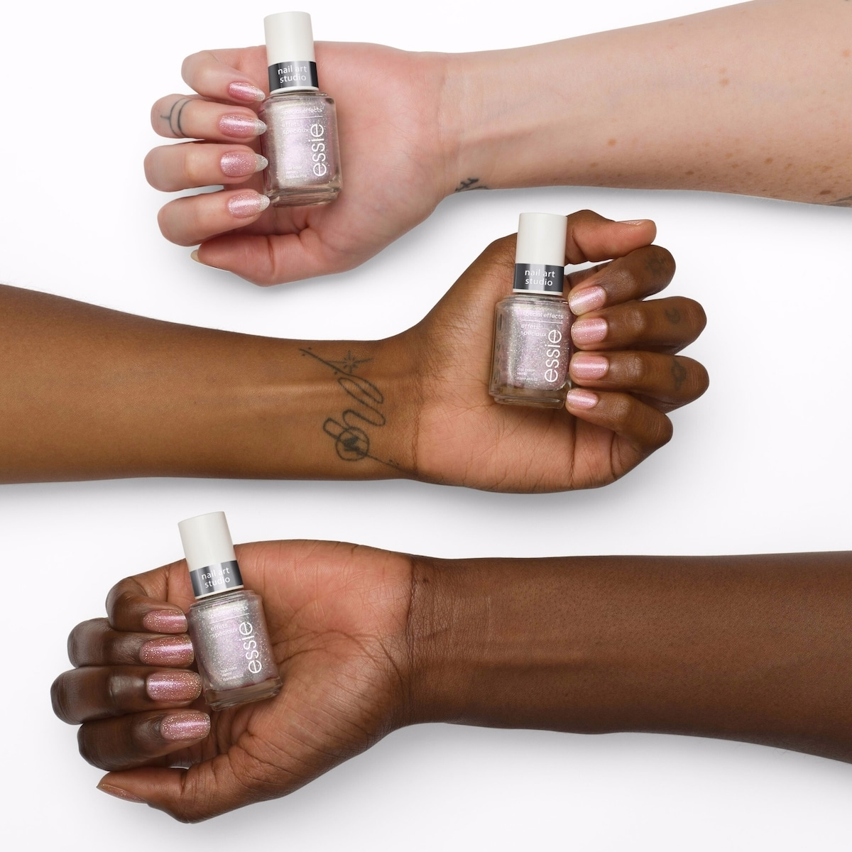 essie nail art studio special effects nail polish, vegan, salon quality formula, flaky pearl finish, lustrous luxury, silver, 13.5 ml