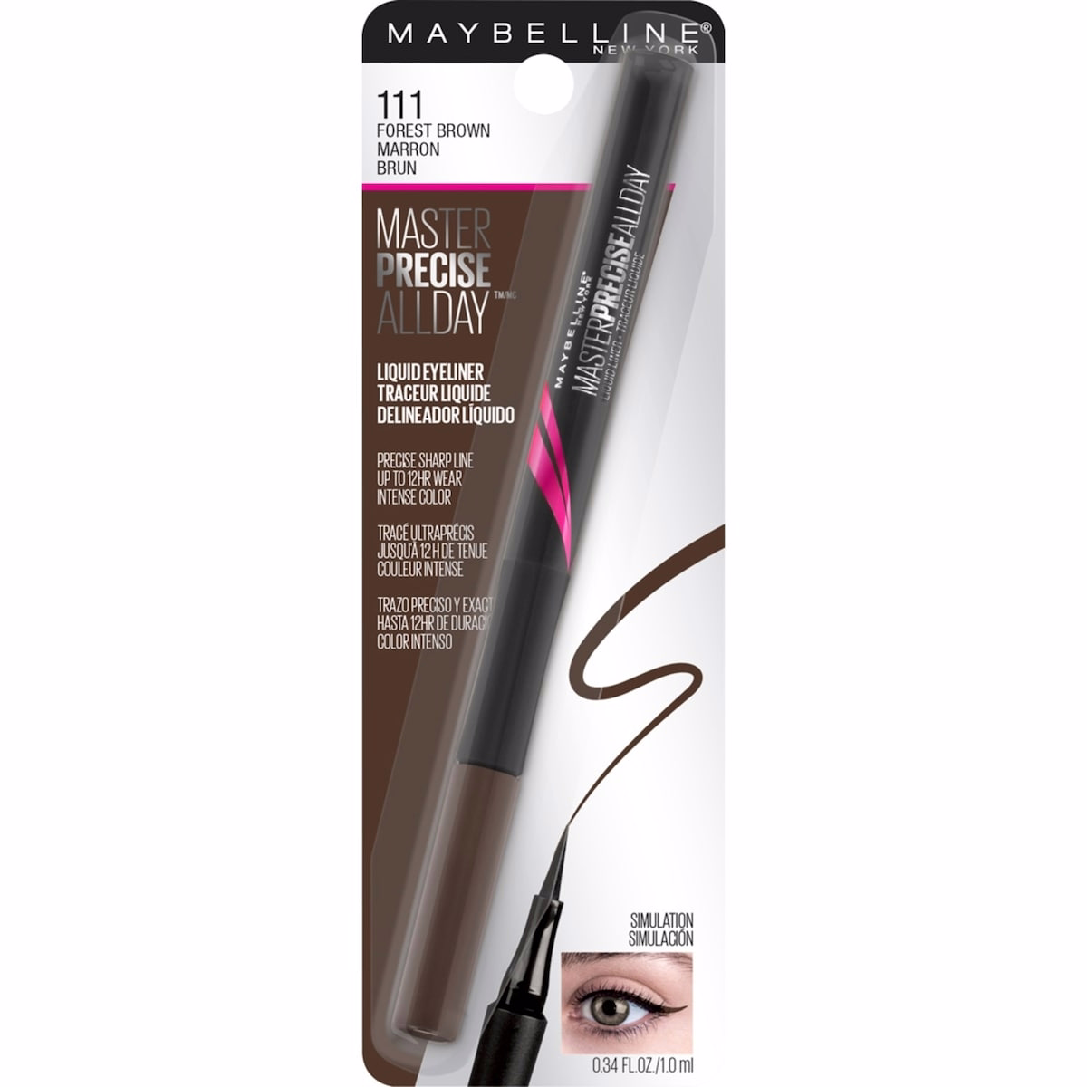 Maybelline Eye Studio Master Precise 液態眼線筆，防水防暈染，持妝長達 12 小時，線條精準且定義分明。