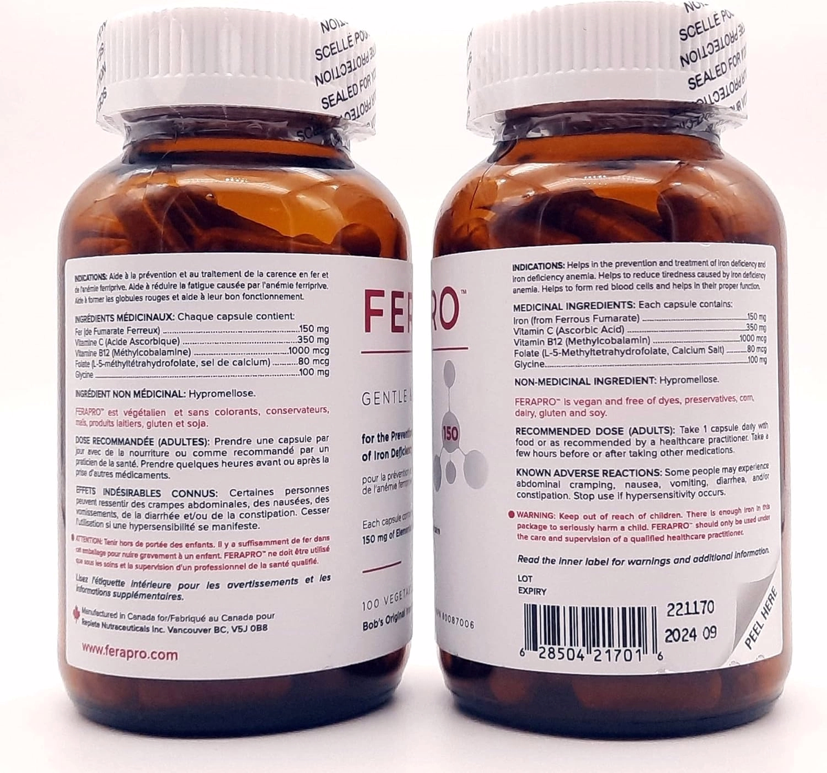 FERAPRO™ 150MG Vegan Iron Supplement with Vitamin C, Methylcobalamin, and 5-MTHF - 100 Caps FERAPRO™ 150MG Vegan Iron Supplement with Vitamin C, Methylcobalamin, and 5-MTHF - 100 Caps