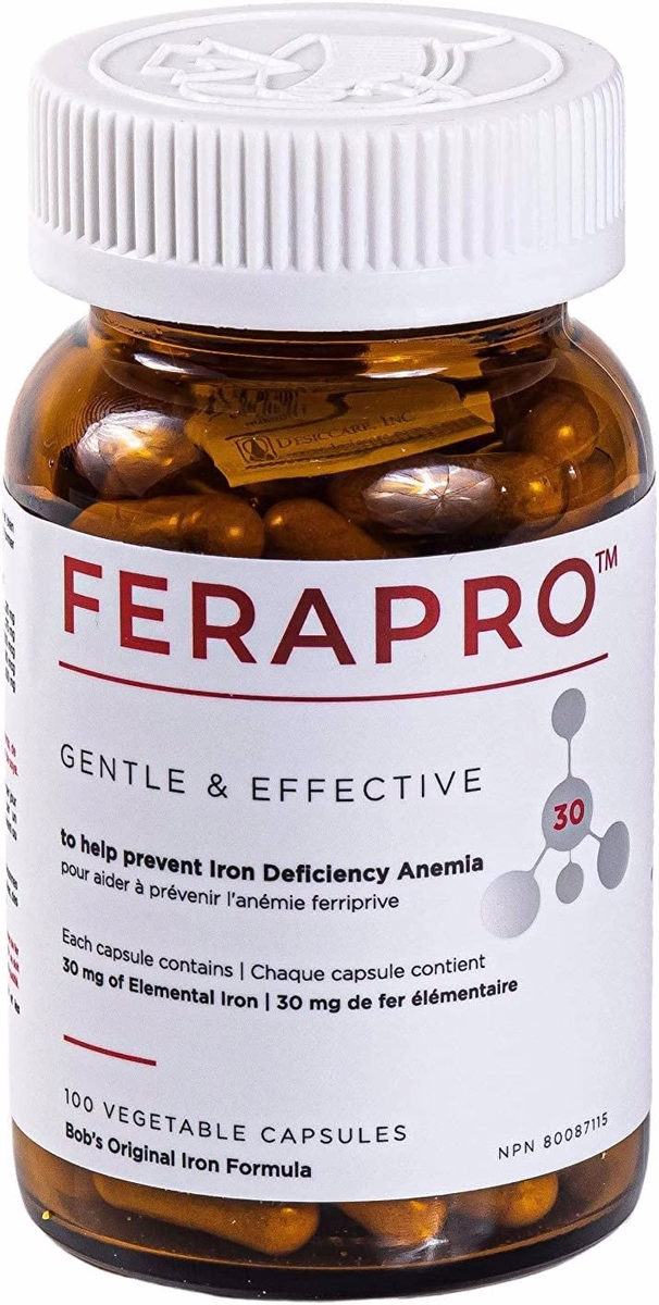 Ferapro Vegan Iron Supplement 30mg - 100 Vegetable Capsules for Enhanced Bioavailability