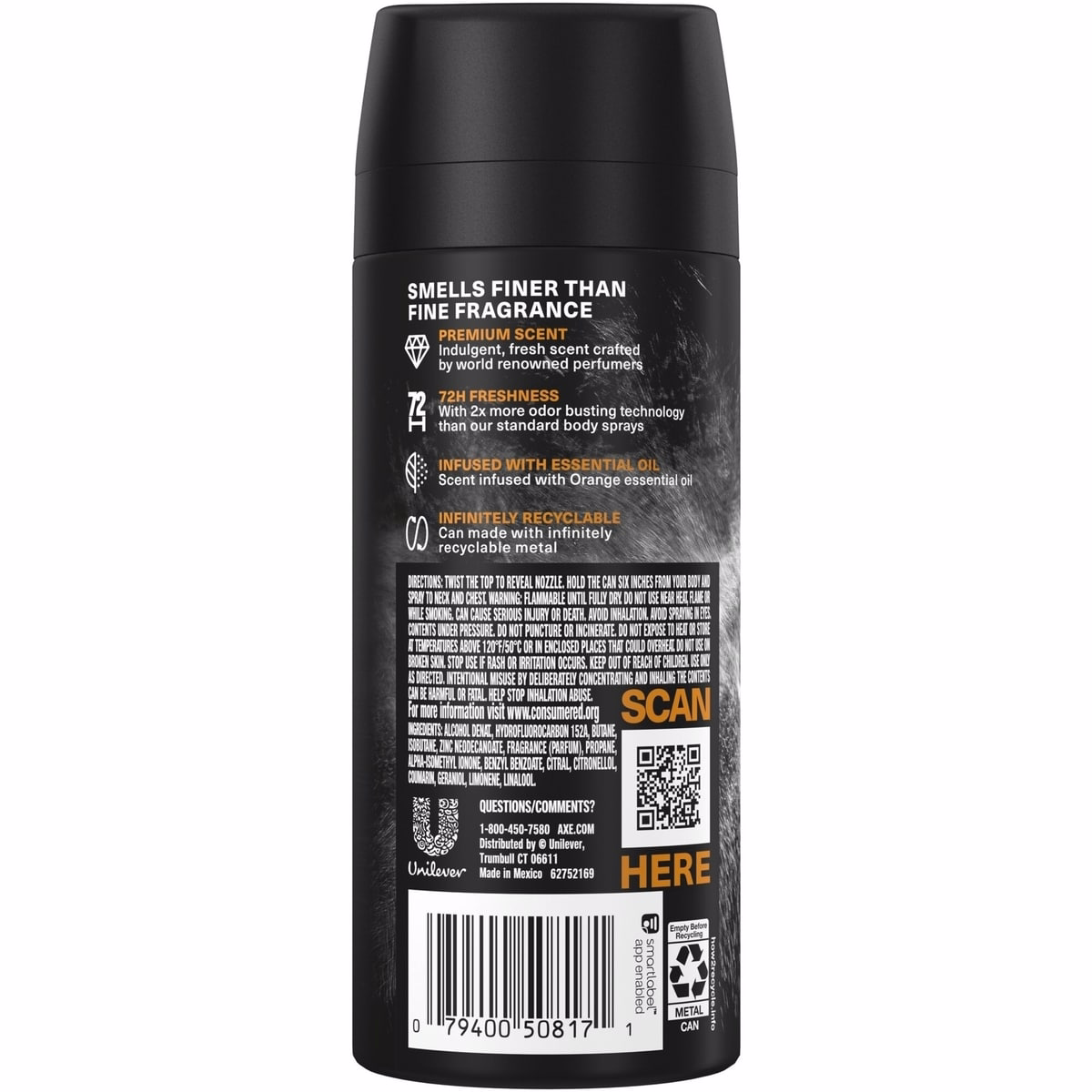 高級香氛系列男士身體噴霧 黑香草 除臭劑,具72小時除臭保護與香氣,並以香草、橙子與檀香精油混合的香氣 高級香氛系列男士身體噴霧 黑香草 除臭劑,具72小時除臭保護與香氣,並以香草、橙子與檀香精油混合的香氣