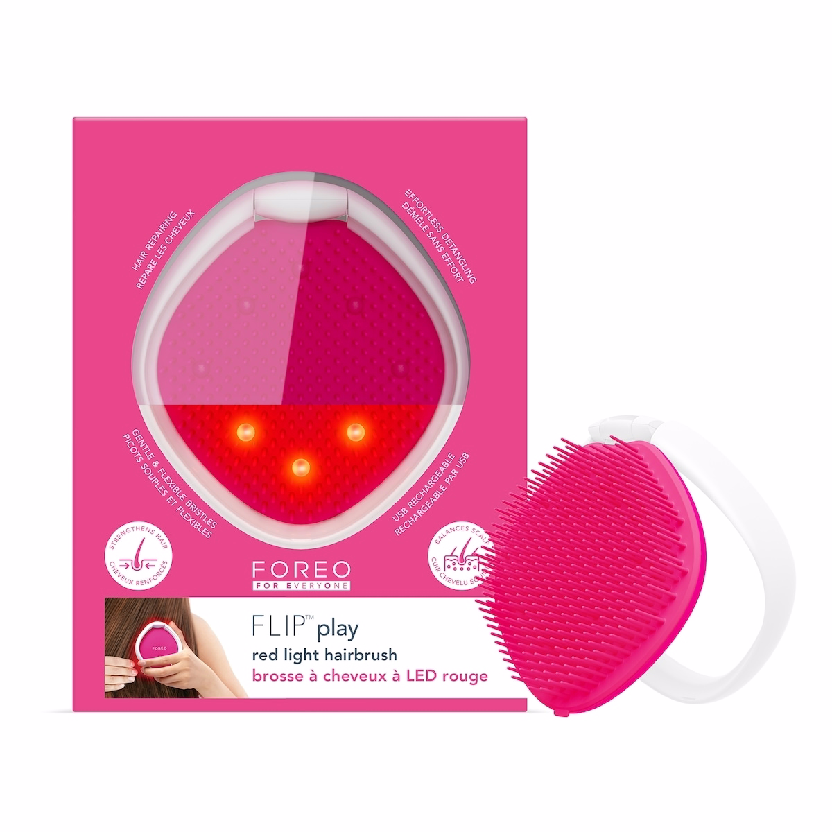 Brosse à cheveux FLIP™ play à lumière LED rouge Cherry Up!