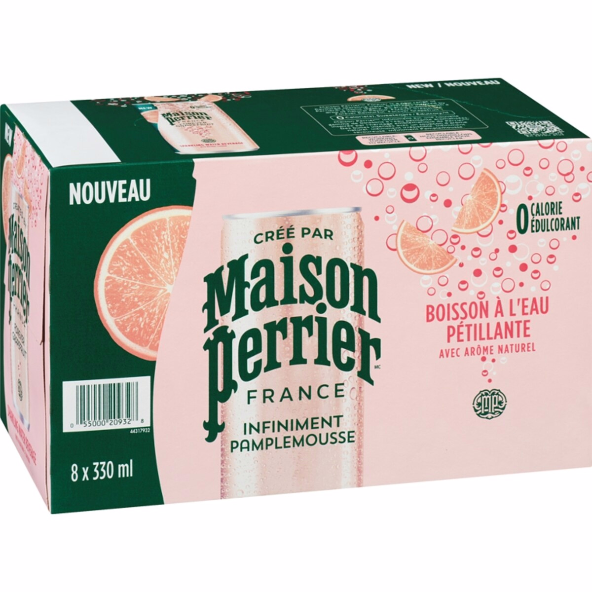 フォーエバー・グレープフルーツ・スパークリングウォーター、ナチュラルグレープフルーツ風味、カロリーなし、甘味料なし、ナトリウムなし、フランス産調達・ボトリング