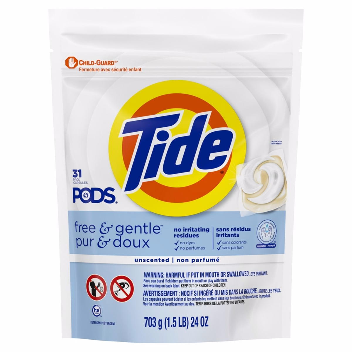 Free & Gentle, Liquid Laundry Detergent Pods, 31 Count