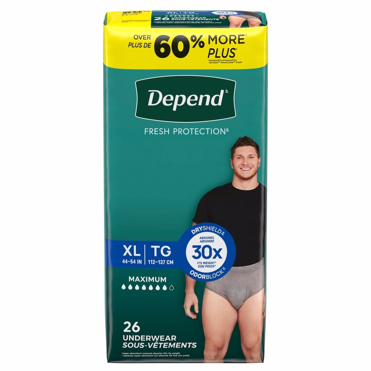 Fresh Protection Adult Incontinence Underwear for Men, Disposable, Maximum, Extra-Large, Grey